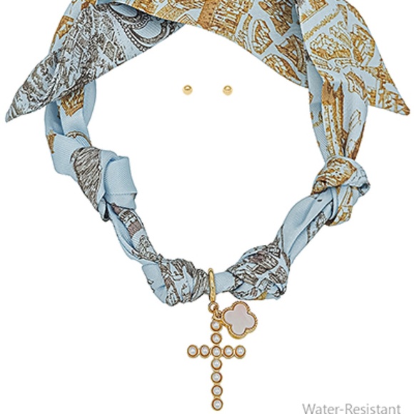 Cross & Clover Charm Scarf Necklace Set - Picture 2 of 4